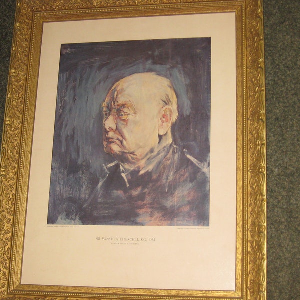 SIR WINSTON CHURCHILL, K.G., O.M. By Unipress Canada From Painting By Graham Vivian Sutherland Goldtone Detailed Frame 22 1/4" x 28 1/2"