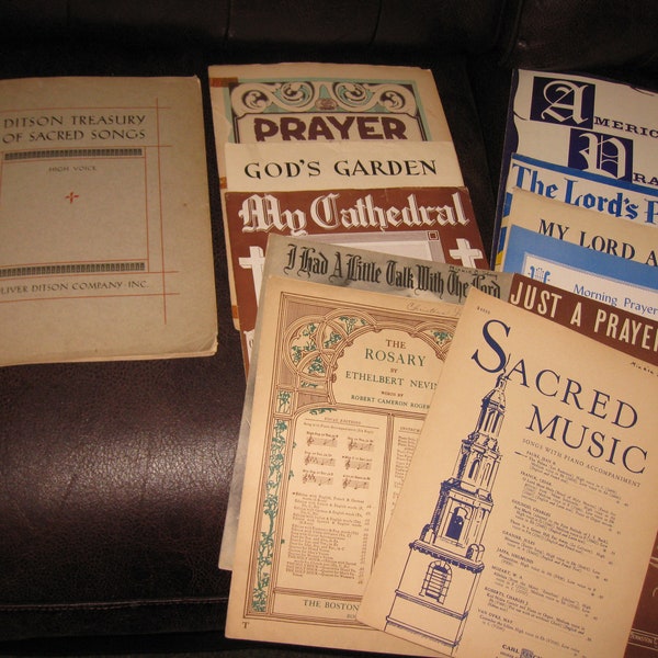 1934 DITSON TREASURY OF Sacred Songs (High Voice) Softcover 72 Pages Plus 11 Religious Music Folios Prayer Morning Prayer The Rosary & More