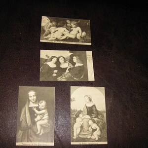 1800s RELIGIOUS POST Cards Four 3 1/4&quot; x 5 1/2&quot; Jesus The Holy John & Two Children Three Sisters LaBelle Jardiniere Madonna Of The Granduca