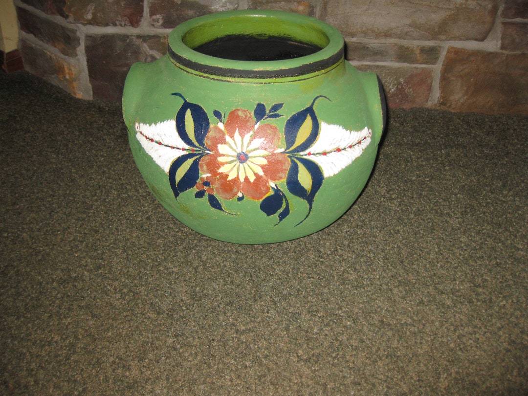 VINTAGE MEXICAN POTTERY Jar Bowl Vase Planter Hand Painted 14 Pounds 14