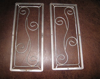 TWO METAL EMBELLISHMENTS Small Door Inserts For Crafting 11 1/2" x 4 7/8" Curly Metal Centers Drilled Screw Holes Top & Sides