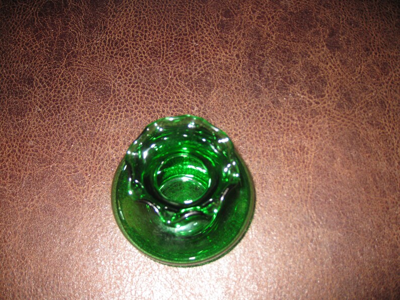 SMALL ART DECO Vase Emerald Green Bud Vase Fluted Top Edge 3 1/2 High 2 1/2 Across Top 1 Opening image 1