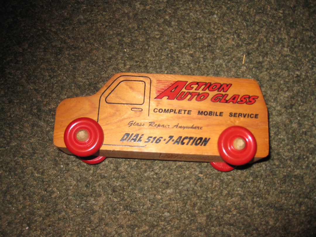 ACTION AUTO GLASS Business Advertisement Wooden Truck 1991 the Etsy