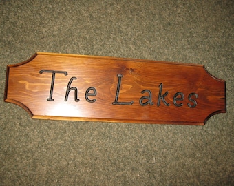 THE LAKES WOODEN Name Sign 20 1/2" x 6" Christmas Gift 1977 On Back Name Routed Into Wood Edges Routed Pine Board Last Name Or Area Sign