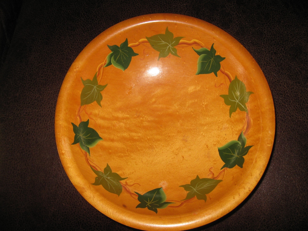 MUNISING WOODEN BOWL Centerpiece Rustic Dining Table Decor Green Ivy