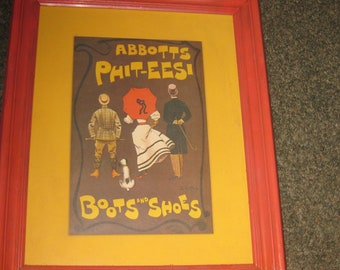 ABBOTTS PHIT-EESI-Bottes et chaussures et le J.P. Double Face Theatre Ad- Cadre en bois orange mesure 16 « x 13 » verre des deux côtés