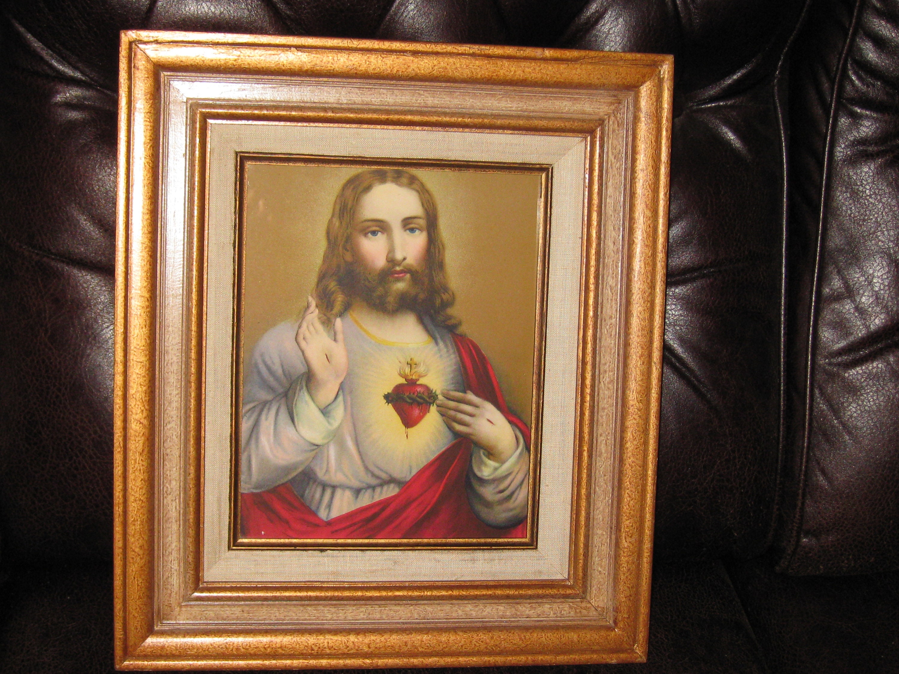 SACRED HEART OF Jesus Print Framed In Goldtone Wood Frame Etsy