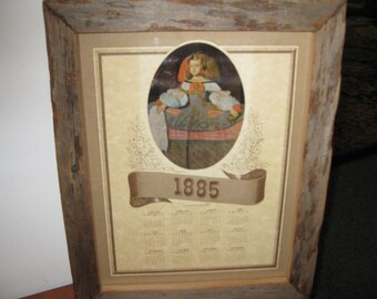 CADRE EN BOIS DE GRANGE avec reproduction 1885 Calendrier Infanta Margarita Teresa Impression sur toile Cadre 16 1/4 « x 13 1/4 » Image 13 1/2 » x 10 1/2 »