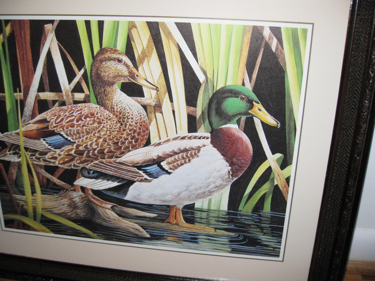 FRAMED DUCK PRINT Mallard Ducks Drake & Hen In Vintage Wood Etsy Italia