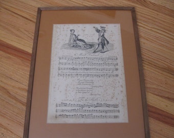 THE MAID'S HUSBAND 1700's Music Sheet Framed Foxing On The Sheet Matted In Butterscotch Original Wood Frame 13 1/2" x 18 3/4"