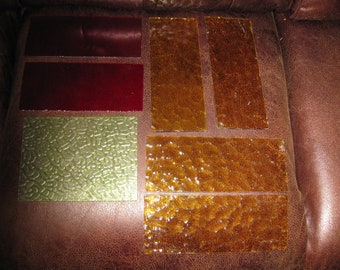 SEVEN PIECES-STAINED Glass For Crafting One Green Textured 5 3/4" x 7 7/8" Two Red 3 7/8" x 8 3/4" Four Textured Amber 3 7/8" x 10"