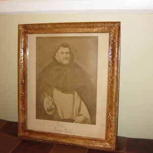 FRAMED VINTAGE PHOTOGRAPH Monk, Friar, Brother Hand Signed Rubeus Galbery Decorative Edge Light Tone Wood Frame 12" X 14"