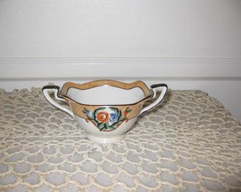 NORITAKE SUGAR BOWL-Lusterware Made In Japan Two Handles 2 1/4" High 3 1/2" Wide 5 3/4" Handle To Handle Open Bowl Art Deco Table Serving