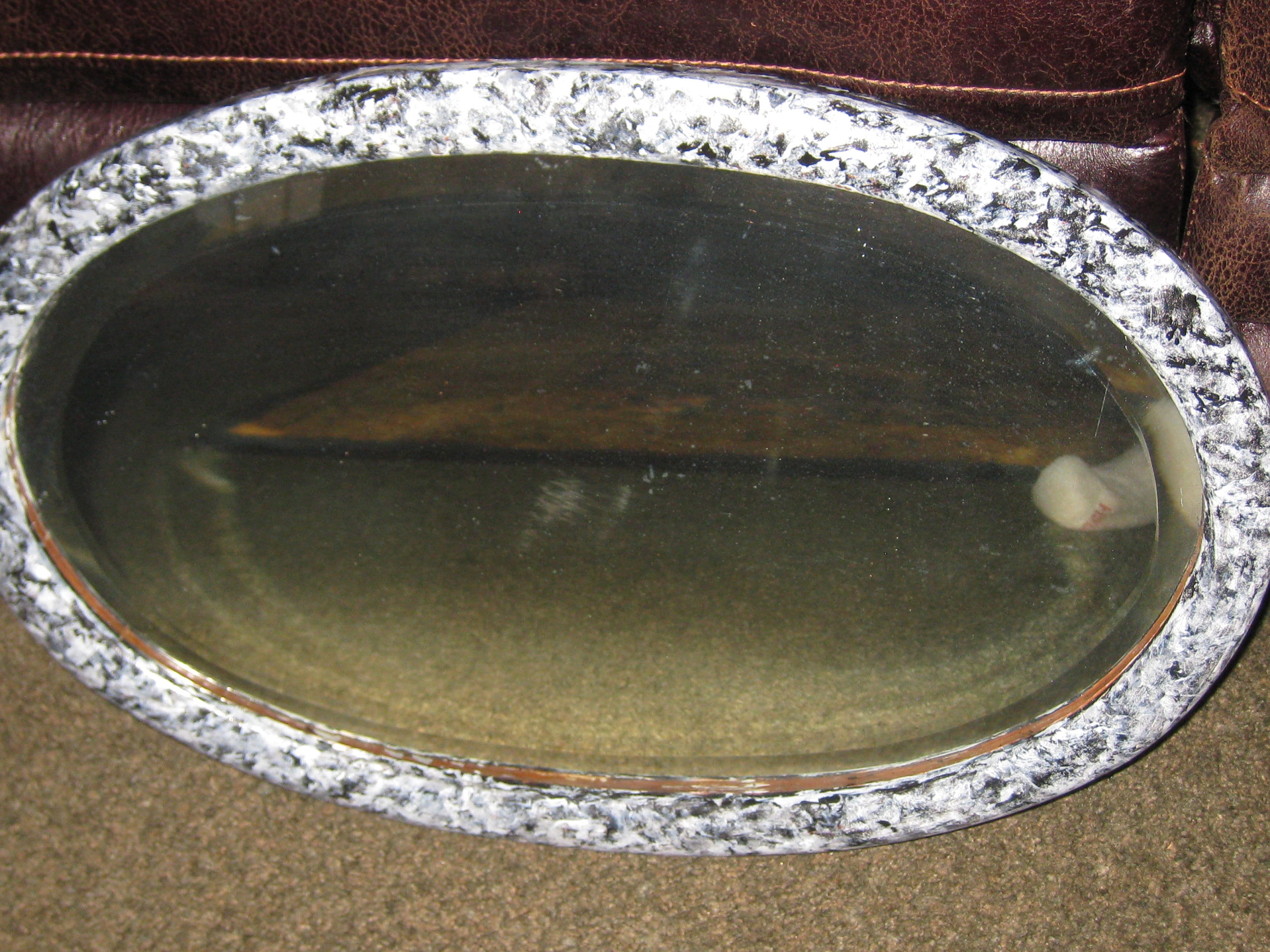 ART DECO OVAL Mirror Wood Frame Painted Black And White Marble Etsy