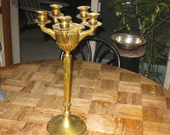 VINTAGE BRASS/METAL Candelabra 19" Tall 9" Wide At Top Holds 5 Candles 1" Cup Gothic/Victorian Not Polished Table Centerpiece For Display