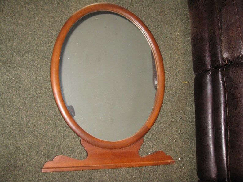 Large Antique Wood Frame Oval Mirror Top Of Dresser 33 1 2 X 26 3 4 Back Slight Hazing To