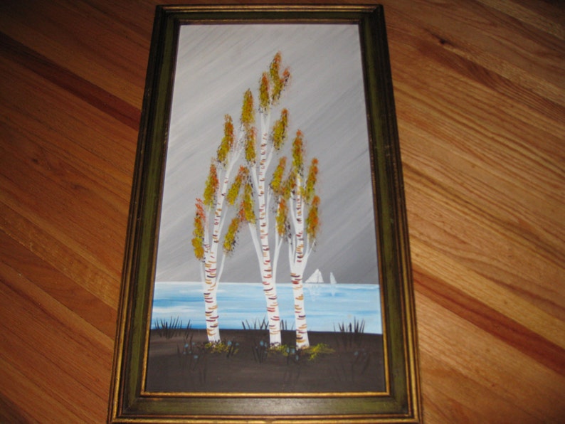 Painting Birch Trees Acrylic In Hecho En Mexico Frame Image 0