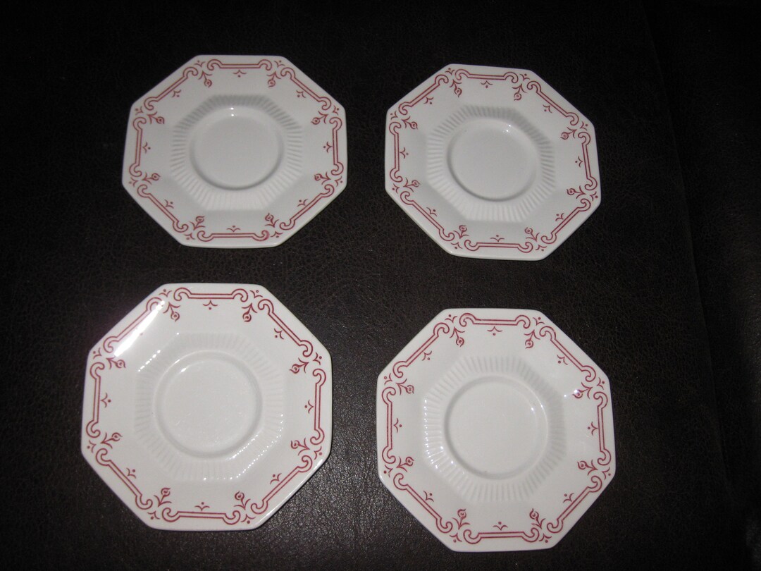 Independence Ironstone Castleton China Octagon Shaped Saucers, Set of 4, 6 X 6, off White With