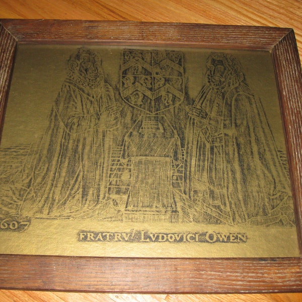 BRASS RUBBING Fratv Lvdovici Owen 1607 Framed In A Rustic Wood Frame 17" x 20"