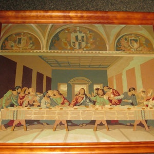 VINTAGE LAST SUPPER Paint By Number In Wood Frame 18 1/2&quot; x 22 1/2&quot; Covered In Glass Religious Home Decor Wall Art Religious Gift