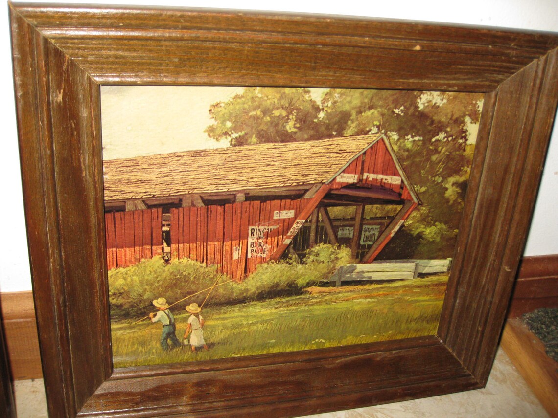Mid Century Country Landscape Prints in Wood Frames 10 Etsy