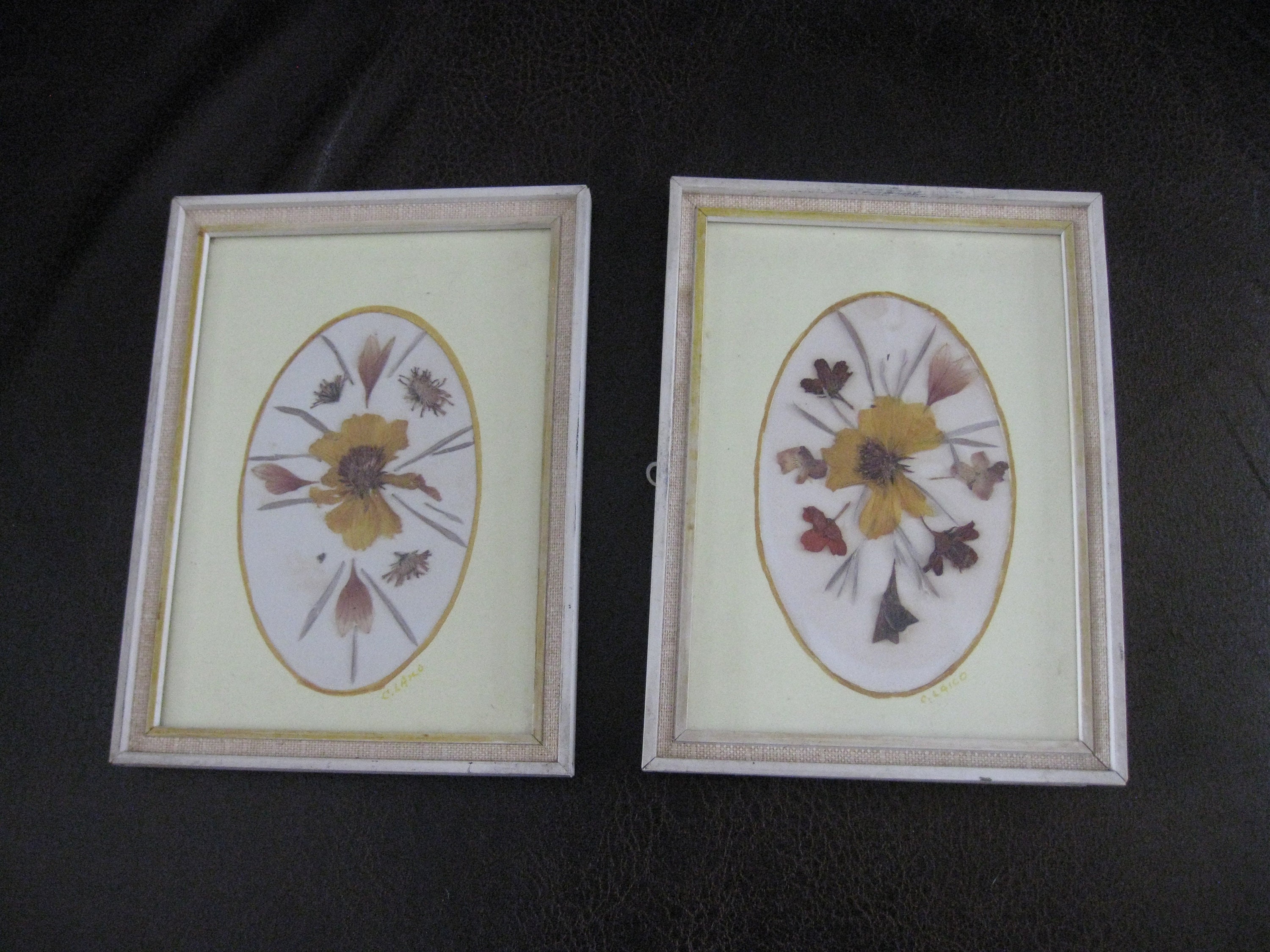 Antique Dried Flowers Framed In Stand Up Frame Hooks On Back Zoom