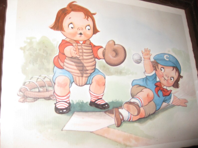 CAMPBELL'S SOUP CHILDREN Playing Baseball Dark Wood Frame Etsy