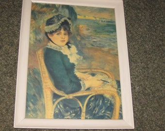 BY THE SEASHORE impression vintage en bois de couleur crème (peinture originale d’Auguste Renoir 1841-1919) Cadre mesure 11"x 14 1/2 »