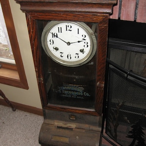 LOCAL PICK-UP International Time Recording Company New York Endicott N.Y. U.S.A.  Wooden Case Time Recorder 39&quot; High 12 3/4&quot; Wide 10&quot; Out