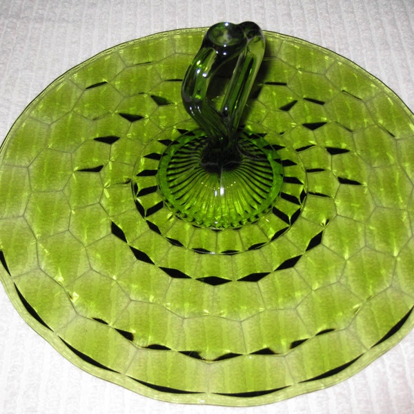 Green Glass Plate With Handle Etsy