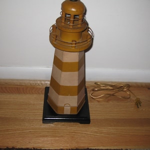 METAL LIGHTHOUSE LAMP Handmade 21 Tall Butterscotch Stripe Color Lamp Is On Base Nautical, Beach, Costal Table Lamp Office Lamp image 1