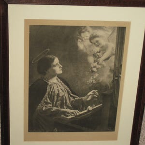 ST. CECILIA LITHOGRAPH (G. Naujok) Johnson Gordon Co Chicago #1005 Original Frame 17 3/4&quot; x 21 3/4&quot; Detail On Top Edge Christian Wall Art