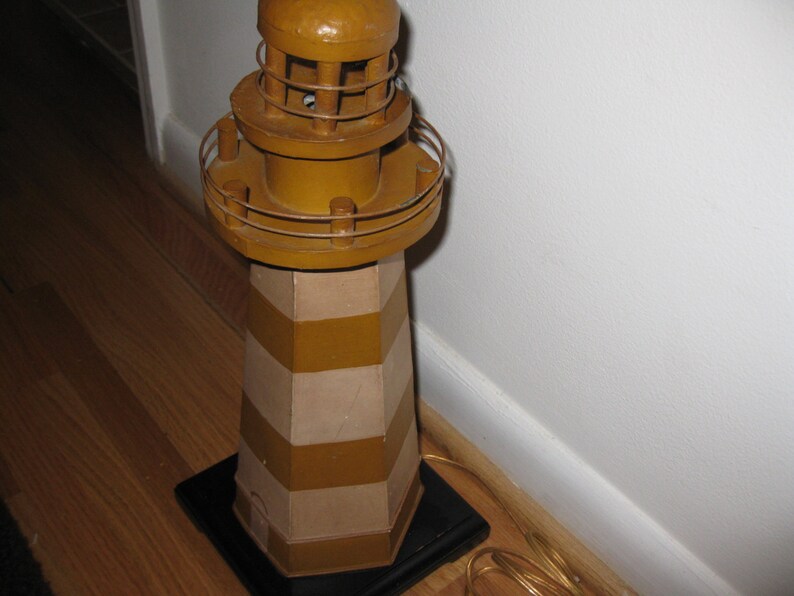 METAL LIGHTHOUSE LAMP Handmade 21 Tall Butterscotch Stripe Color Lamp Is On Base Nautical, Beach, Costal Table Lamp Office Lamp image 3