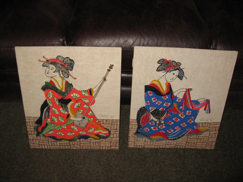 JAPANESE NEEDLEWORK Two Panels Signed Arax 16 X 19 Etsy
