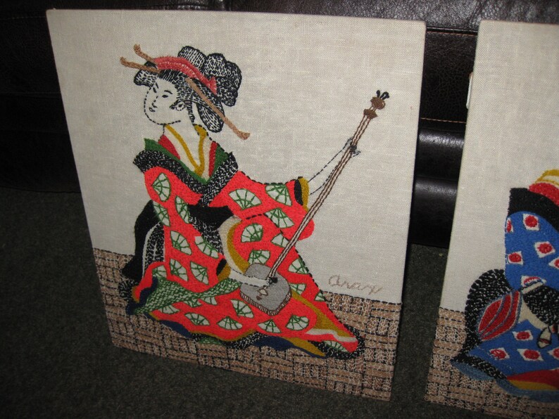 JAPANESE NEEDLEWORK Two Panels Signed Arax 16 X 19 Etsy