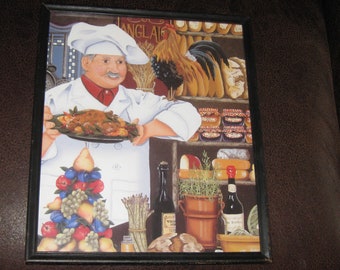 CHEF FRANÇAIS COLORÉ Cuisine Art Mural vintage Cadre en bois Peint Noir 10 1/2 « x 12 3/4 " Vivid Cuisine Décor Salle à manger Art Mural Cadeau Nouvelle Maison