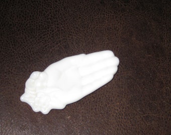 AVON MILK GLASS Open Palm Hand With Floral Design Wrist Top Originally From Bird In Hand Guest Soap Dish Measures 5 3/8" Long 2 3/8" Wide