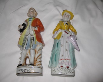 ROCOCO COUPLE FIGURINES 9" Tall Handpainted Japan From The 1930's No Chips Or Cracks