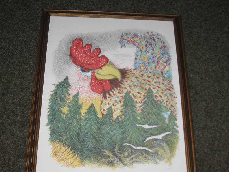 THE TERRIBLE TROLL Bird 1976 Framed Illustration Antique Wood Frame 15 12 X 19 12 Illustration By Ingri /& Edgar Parin D/'Auliare