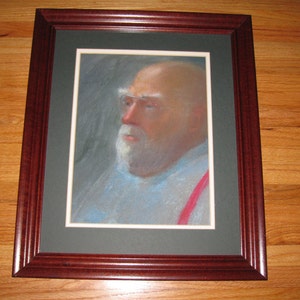 VINTAGE PASTEL DRAWING Portrait Of Gentleman Framed In Dark Wood Vintage Frame 15 1/2" X 18 1/2" Matted In Green Portrait Wall Art