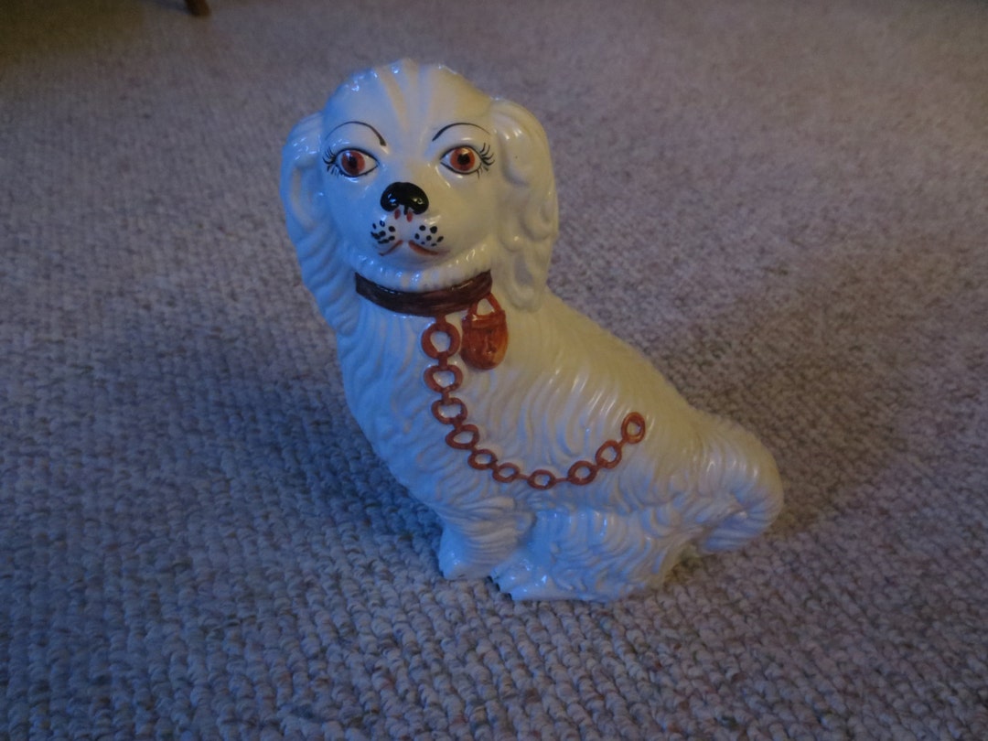 VINTAGE WHITE CERAMIC Poodle Statue 10 Tall 7 Wide at Tail Mid Century