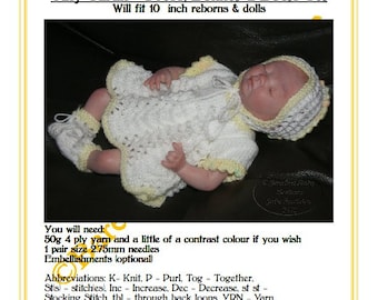 Designer Knitting Pattern - Tiny Sarah - Reborn Baby Girls Dress Set