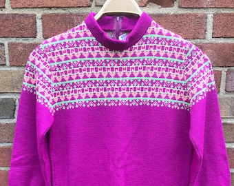 NEW Vintage ~ 70's Magenta Acrylic Smock Sweater From Sears