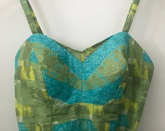 Pristine Vintage 1950's 'Peck & Peck' Green/Blue ~ Geometric/Abstract/Floral ~ One Piece Bathing Suit/Romper