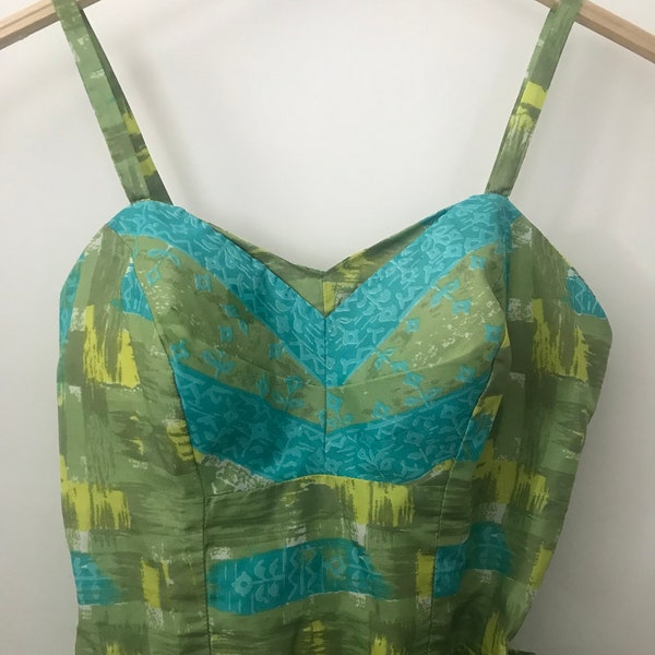 Pristine Vintage 1950's 'Peck & Peck' Green/Blue ~ Geometric/Abstract/Floral ~ One Piece Bathing Suit/Romper