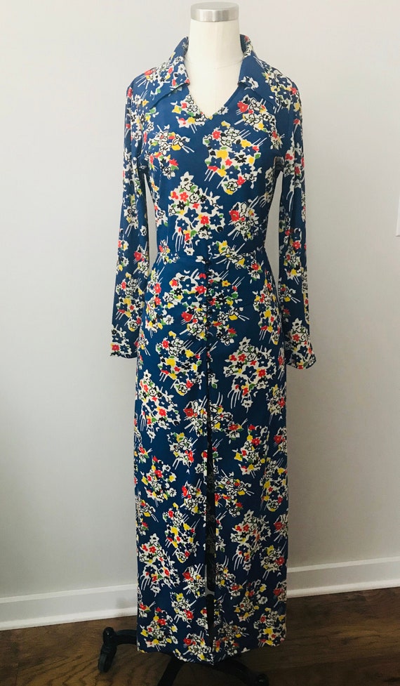 1970's Mod Two Piece Floral Maxi Skirt and Bodysuit - Gem