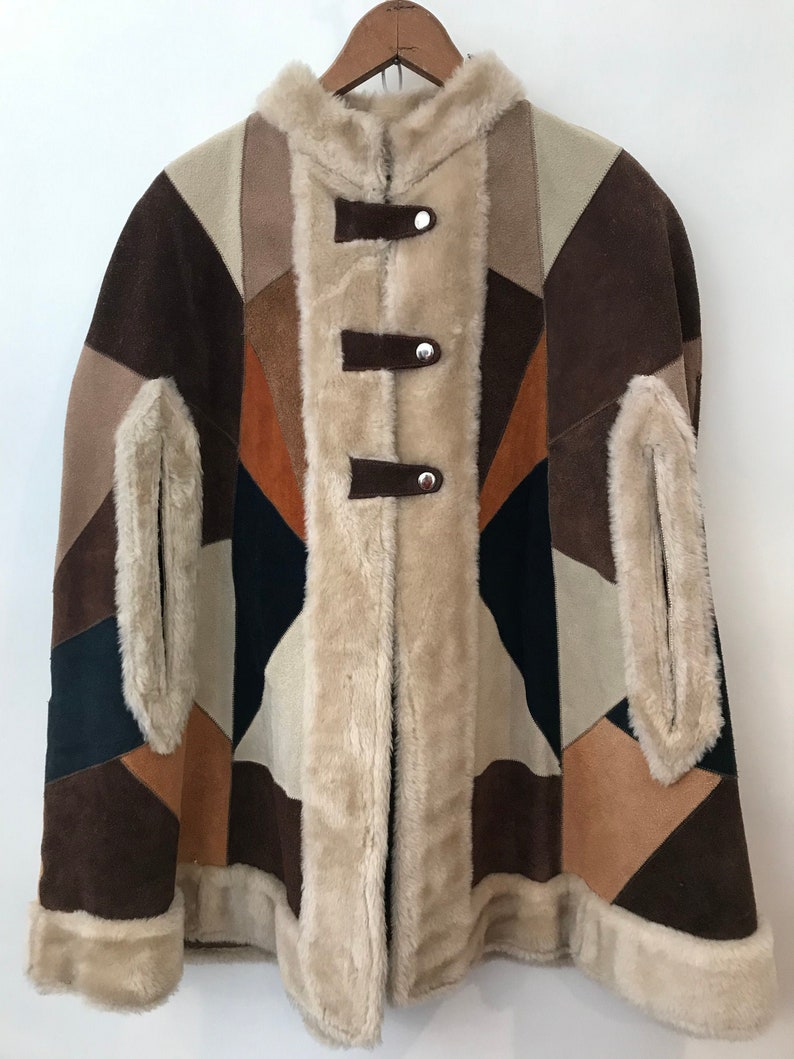Vintage 60/'s 70/'s Suede Patchwork Cape