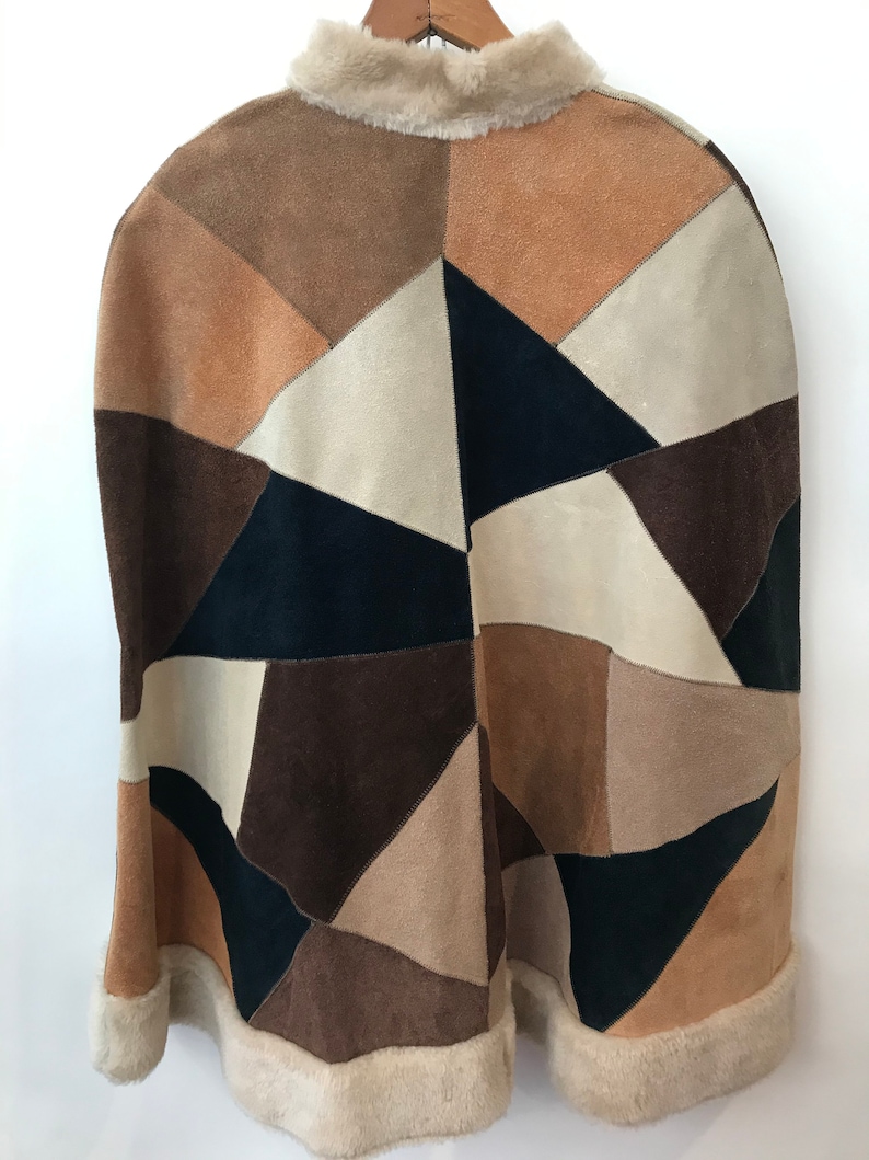 Vintage 60/'s 70/'s Suede Patchwork Cape
