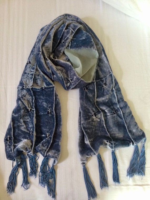 Sciarpa Vintage Anni 1990 / Blu Polvere / Lana e V