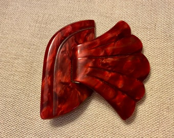 Fibbia Per Cintura Fine Anni 1950 / Vintage / Lucite / Marmorizzato / Colore Terra Di Siena Bruciata